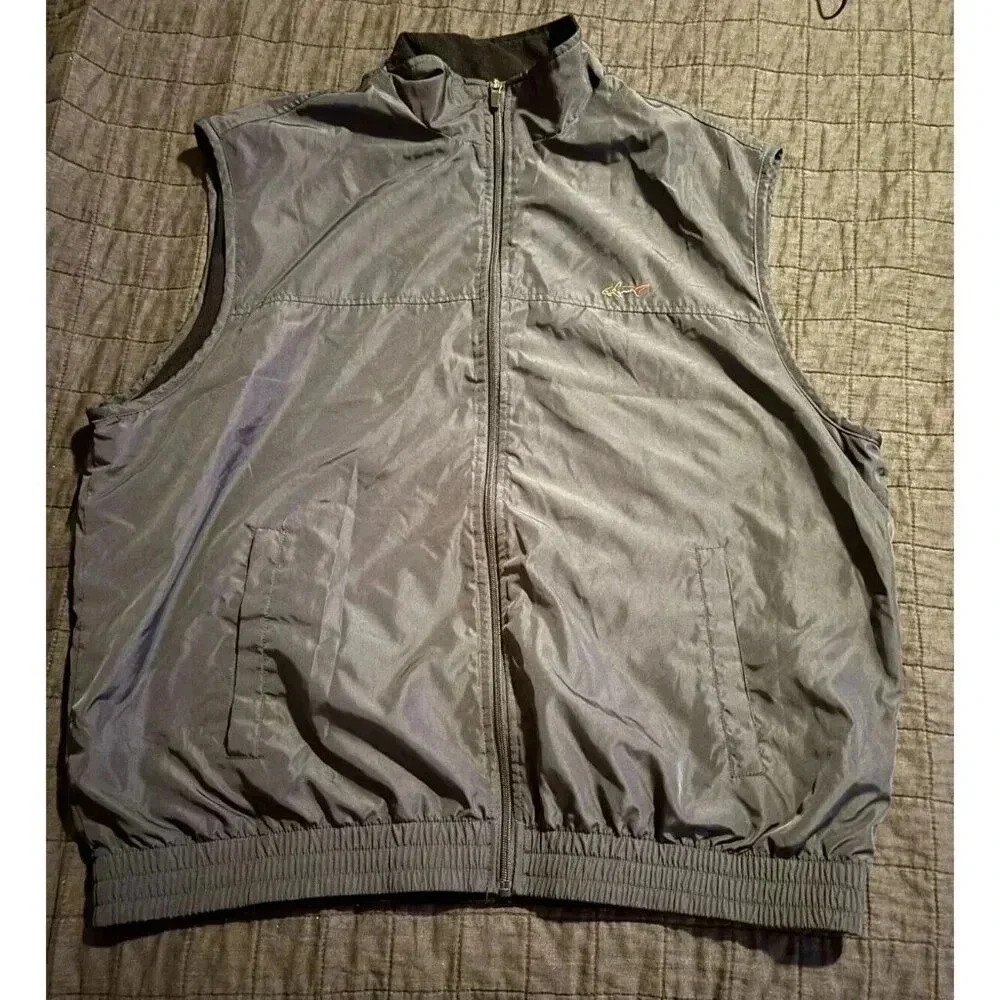 Greg Norman for Tasso Elba Mens‎ XL Black Full Zip Fleece Lined Golf Vest Shark